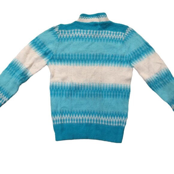 Vintage 1960s Turquoise Blue White Fair Isels Snow Flake Mock Turtleneck Sweater - Picture 5 of 10